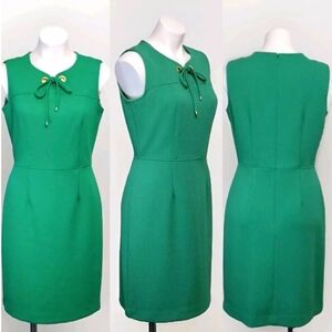 Pappagallo Kelly Green Sleeveless Sheath Dress Textured Cocktail Workwear Dress